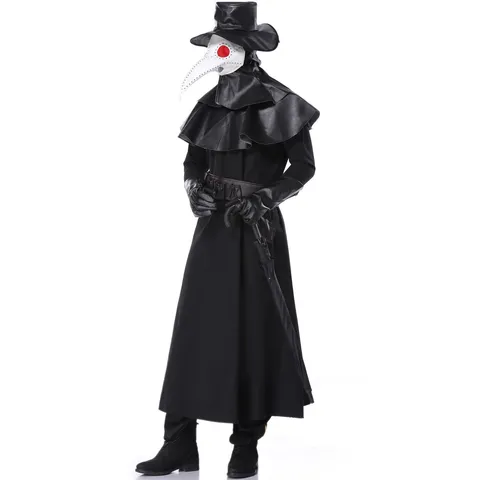 Pestmeester Kostuum Voor Heren Halloween Cosplay Middeleeuws Steampunk Donker Gewaad Met Wit Snavelmasker Set Outfit