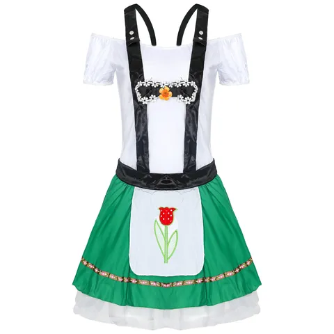 Γυναικεία Στολή Γερμανικού Oktoberfest Βαυαρικό Φόρεμα Dirndl Ρετρό Ανθικό Κεντημένο για Παραστάσεις Σκηνής Πάρτι Γυναικών