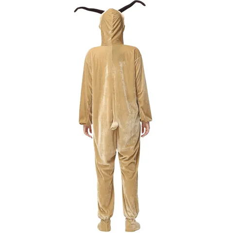 Cartoon Goat Animal Cosplay Costume For Women Halloween Velvet Polyester Jumpsuit Stage Performance Hooded Horns Onesie
