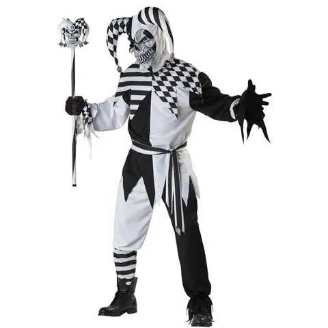 Scary Clown Cosplay Costume Set For Men Women Halloween Circus Party Stage Performance Outfit With Mask Hat Gloves Accessories