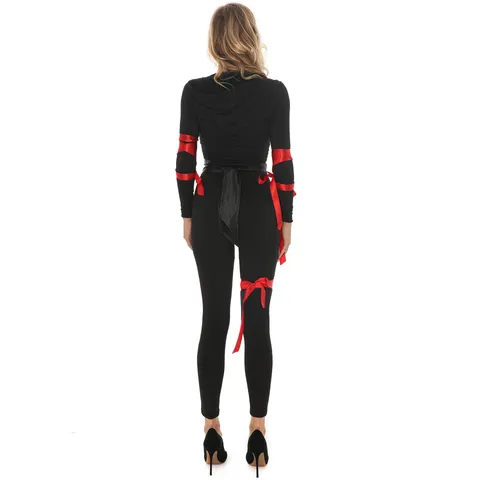 Costume de Ninja d'Halloween pour Femmes Sexy Samurai Warrior Cosplay Combinaison Avec Masque Gants Et Jambières Tenue de Fête Nightwalker