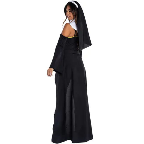 Halloween Nonne Cosplay Kostüm Für Damen Sexy Kirche Nonne Top Und Bottom Mit Kopfschmuck Kreuz Socken Karneval Party Aufführung Outfits