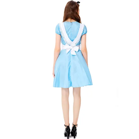 Uniforme de Femme de Chambre Bleu Classique Robe Cosplay Anime Costume Halloween Avec Tablier et Bandeau Femmes