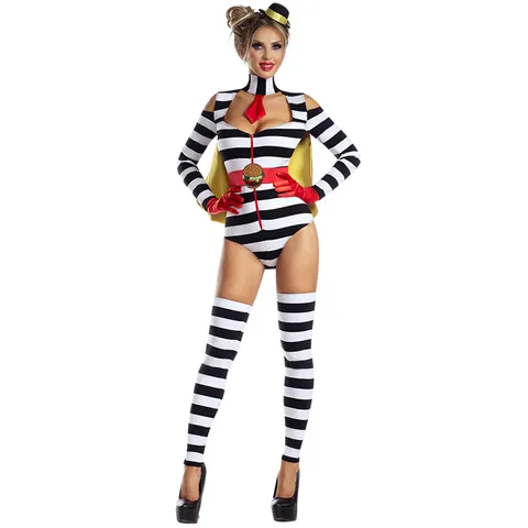 Costume de Cosplay de Héros Rayé Noir et Blanc pour Femmes Ensemble de Fête d'Halloween Avec Cape et Accessoires Tenue en Polyester
