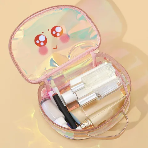 Bolsa de Maquillaje Transparente de PVC Holográfico Impermeable Gran Capacidad Láser Ojos Anime Neceser Cosméticos