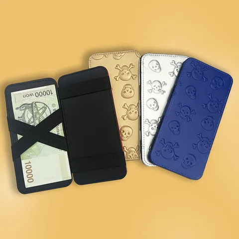 Men's Punk Casual PU Leather Long Magic Wallet Embossed Skull Printed Pattern Card Holder Elastic Band Currency Cash Organizer Wallet