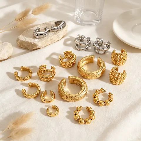 Orecchini a Cuff in Acciaio Inossidabile per Donne Geometrico Senza Piercing Clip per Osso dell'Orecchio Orecchino Dorato Gioiello Regalo