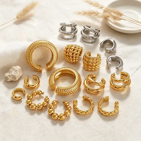 Orecchini a Cuff in Acciaio Inossidabile per Donne Geometrico Senza Piercing Clip per Osso dell'Orecchio Orecchino Dorato Gioiello Regalo