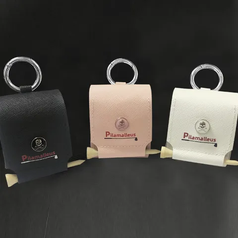 Portable Cowhide Leather Golf Ball Pouch Mini Waist Bag For Golfing Accessories With Metal Buckle And Magnetic Clasp