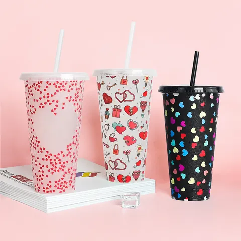 Halloween Navidad Vaso de Plástico con Paja Cambio de Color Taza Reutilizable de Café
