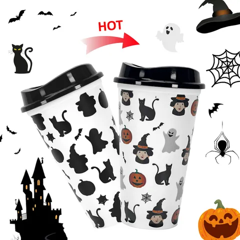Halloween Gobelet en Plastique Changement de Couleur Thermique Sensible à la Chaleur Boisson Directe Tumbler Cadeau de Fête Article de Boisson