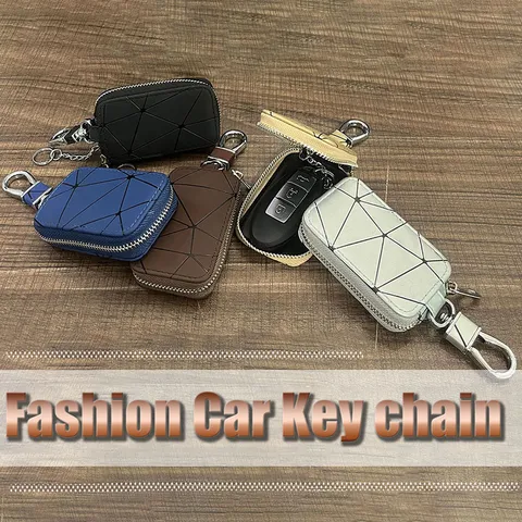 Geometrische Raute Auto Schlüsseletui PU Leder Reißverschluss Schlüsseltasche Für Herren Damen Gesteppte Schlüsselanhänger Halter Auto Zubehör