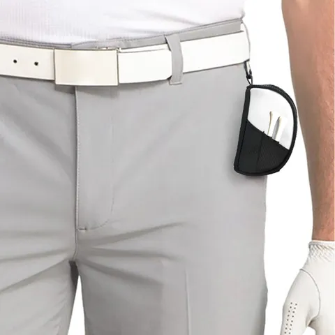 Tragbare Golfballtasche PU Leder Mesh Hüfttasche Mit Metallhaken Kleine Reißverschlusstasche Golf Trainingszubehör Für Damen Herren