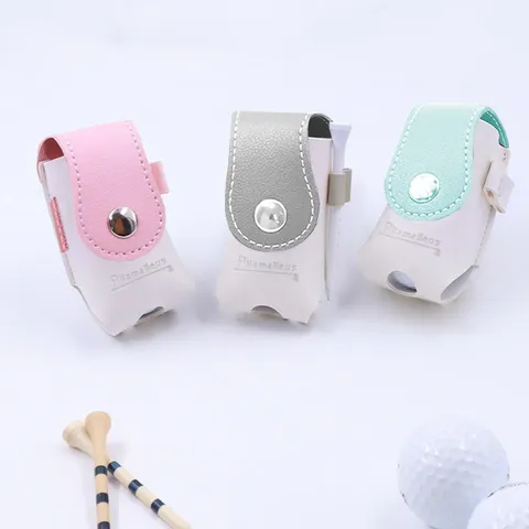 Tragbare PU Leder Golfball Tasche Outdoor Golf Hüfttasche Farbblock Beutel Mit Metallhaken Tee Halter Mini Ball Aufbewahrung