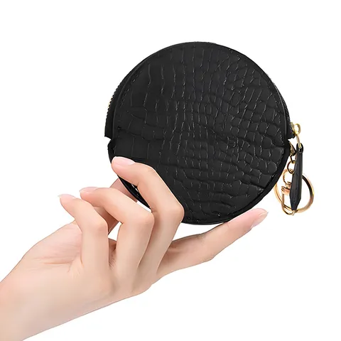 Multifunctional PU Leather Coin Purse Round Crocodile Pattern Mini Key Chain Earphone Card Wallet For Unisex Everyday Bags