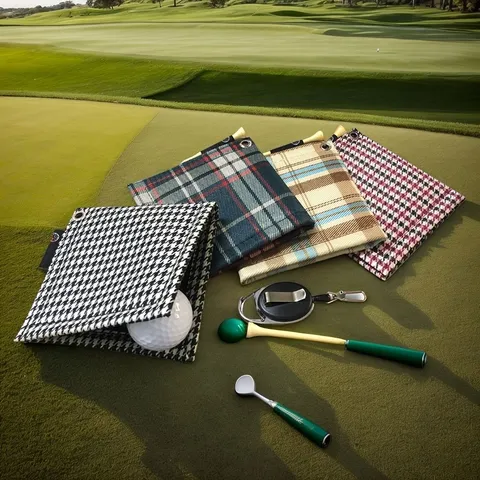 Pilamalleus Korean Style Checked Golf Ball Cleaning Towel Double Sided Velvet Polyester Golf Club Towel With Retractable Clip Outdoor Golf Accessories
