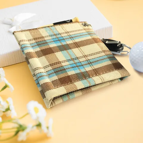 Pilamalleus Korean Style Checked Golf Ball Cleaning Towel Double Sided Velvet Polyester Golf Club Towel With Retractable Clip Outdoor Golf Accessories