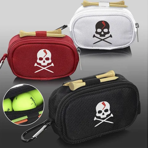 Golf Ball Pouch Portable Polyester Golf Accessory Bag With Hook Skull Embroidery Waist Pack For Outdoor Sports Unisex