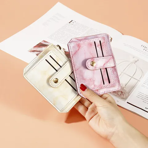 Marmordruck Mini Geldbörse Damen Kurz PU Leder Kartenhalter Reißverschluss Druckknopf Mode Klein Koreanischer Stil Tasche