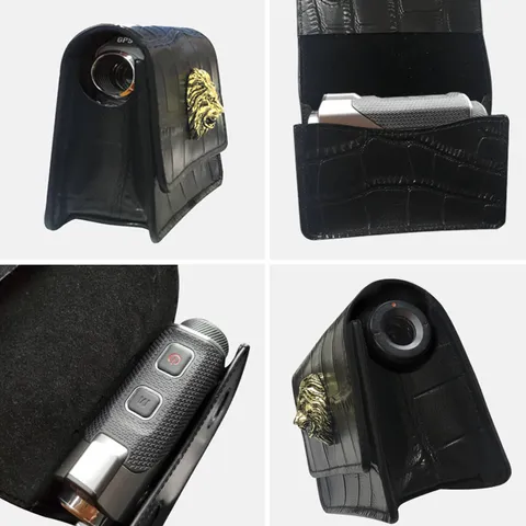 Top Grain Cowhide Golf Rangefinder Case Crocodile Pattern Brass Lion Decor Leather Waist Bag Portable Storage Bag