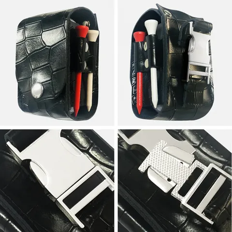 Luxury Cowhide Leather Golf Ball Bag Crocodile Pattern Waist Pouch With Divot Tool Holder Small Golf Accessory Bag For Men Women
