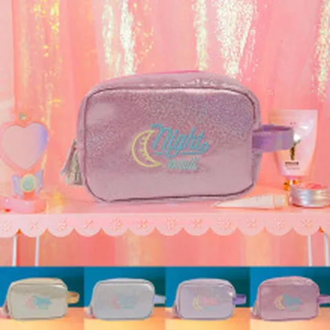 Borsa Cosmetica Glitter Olografica Laser Perno Ricamato Luna Nappina Pochette Trucco Viaggio per Donna Borsa Lavaggio
