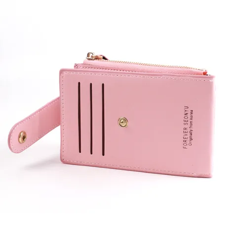 Koreanischer Stil Damen PU Leder Kartenhalter Minimalistisch Multifunktionale Münzbörse Mit Druckknopf Reißverschluss