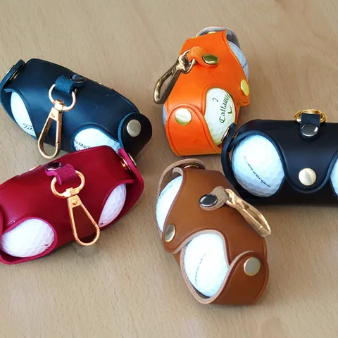 Top Layer Cowhide Leather Golf Ball Bag Portable Golf Ball Pouch With Metal Hook Snap Closure Waterproof Golf Accessory For Men Women