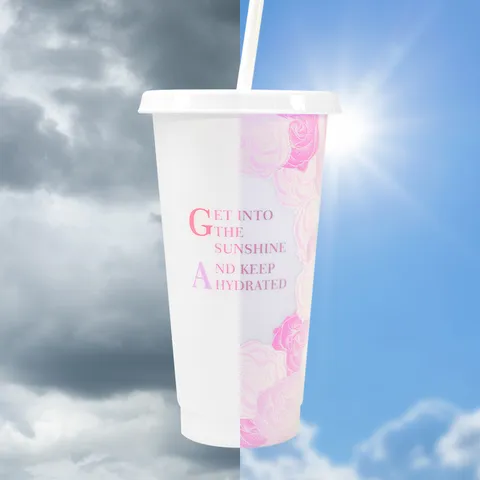 Gobelet en Plastique avec Paille à Changement de Couleur Photosensible UV Bouteille d'Eau Réutilisable Avec Couvercle et Paille Pour Bureau Extérieur