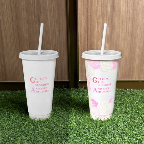 Gobelet en Plastique avec Paille à Changement de Couleur Photosensible UV Bouteille d'Eau Réutilisable Avec Couvercle et Paille Pour Bureau Extérieur