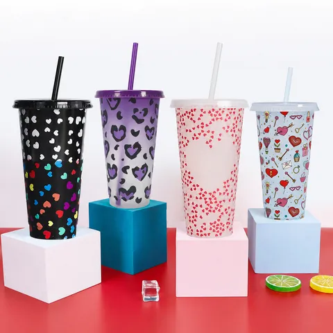 Vaso de Plástico Frío con Cambio de Color con Paja Vaso Reutilizable para Fiestas Halloween Navidad