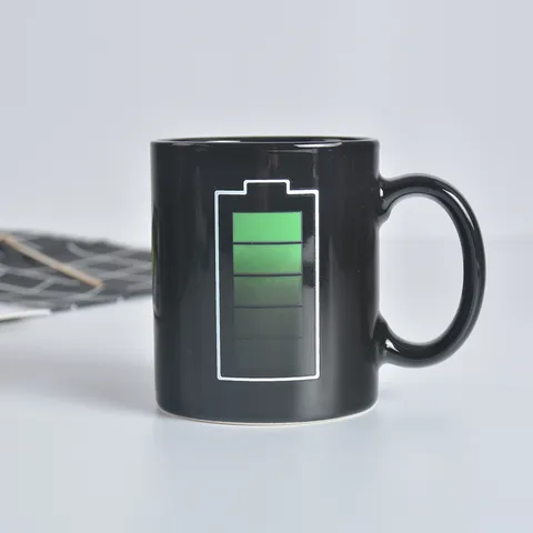 Tasse en Céramique Créative à Changement de Couleur de Batterie Tasse à Café Thermosensible avec Cuillère pour Bureau Maison