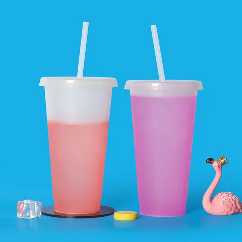 Farbwechselnder Plastik Trinkhalmbecher Kälteaktivierter Becher Mit Deckel Und Strohhalm Wiederverwendbarer Kaltgetränkbecher Für Party