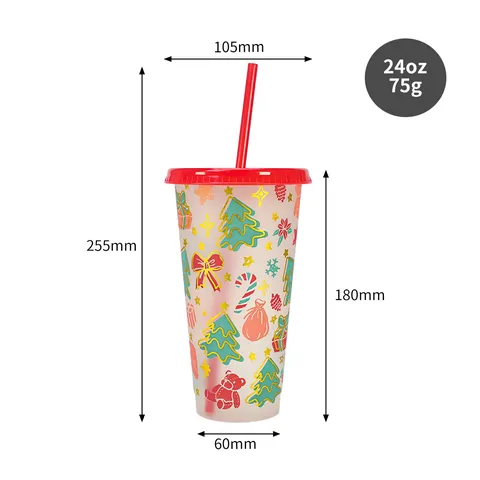 Tasse de Paille Changeante de Couleur de Noel Grande Capcapacite Gobelet de Boisson Froide en Plastique Estampage a Chaud Boissons de Fete