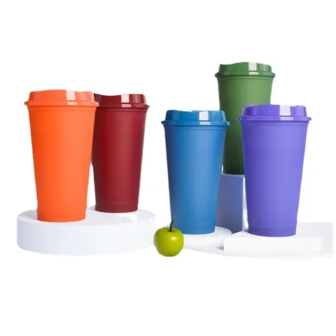 Gobelet en Plastique Créatif Changeant de Couleur à la Chaleur Bouteille d'Eau PP Tasse de Boisson Froide Réutilisable avec Couvercle