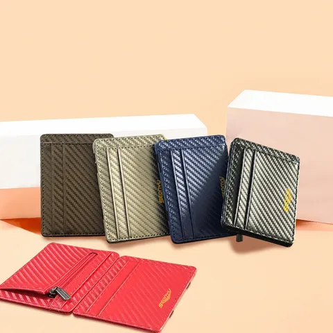 Kurze Magische Brieftasche Im Koreanischen Stil PU Leder Gewebte Textur Mehrere Kartenfächer Schlanke Geldbörse Unisex