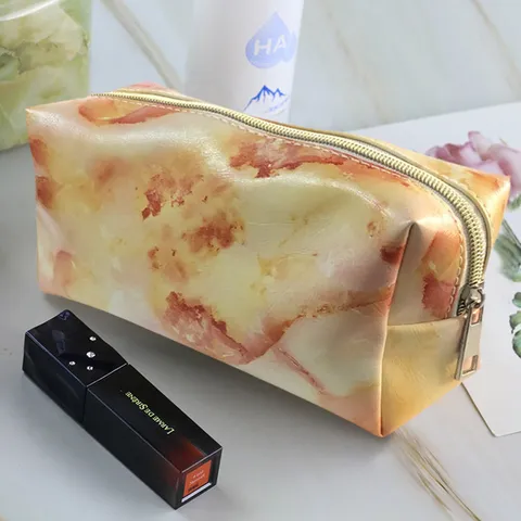 Modischer Minimalistischer Marmormuster Kulturbeutel PU Leder Große Kapazität Kosmetiktasche Reise Wasch Organizer Tasche