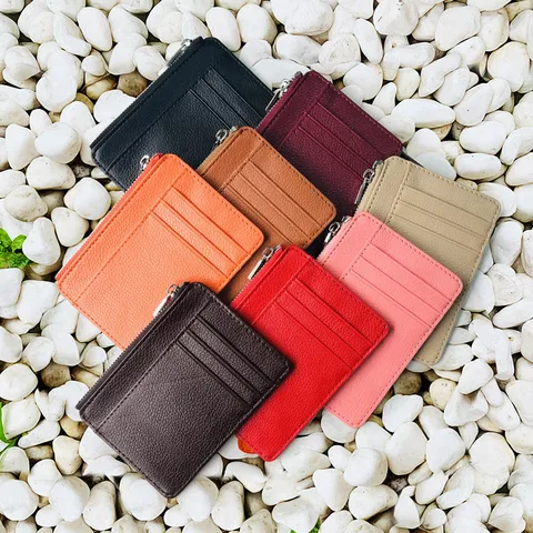 Litschimuster PU-Leder Schlank Kartenhalter Mit Reißverschluss Münzbeutel Kontrastfarbe Tragbare Minimalistische Geldbörse