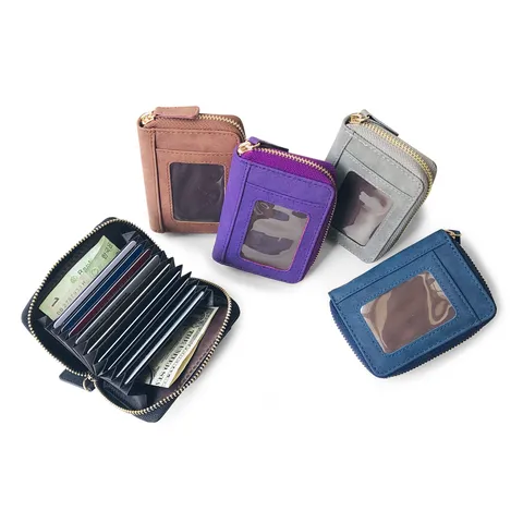 Koreanischer Mattierter PU Leder Kartenhalter Damen Multi Slot Akkordeon Geldbörse Reißverschluss Kleingeldfach Etui