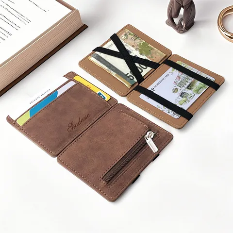 Magic Wallet Portacarte per Uomo Donna in Pelle PU Opaca Sottile Portamonete Con Cerniera Slot Multipli Custodia per Carte di Credito Minimalista