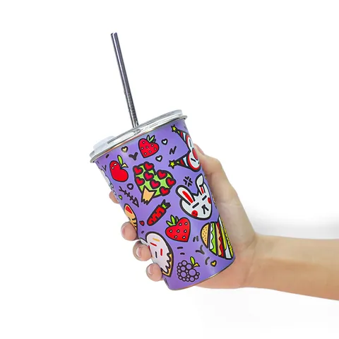 304 Stainless Steel Beer Cup Ins Style Color Changing Tumbler With Cute Cartoon Graffiti Print For Outdoor Camping