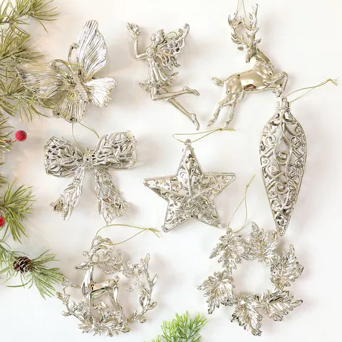 Ornements Suspendus de Noël en Acrylique Doré Pendentif Élansk Flocon de Neige Arbre Fête Fenêtre Décoration de Maison