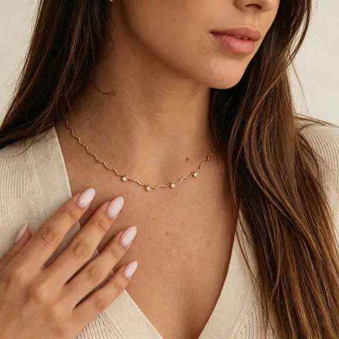 Collier de Clavette en Acier Inoxydable pour Femmes Style Niche Minimaliste Bijou Strass Or