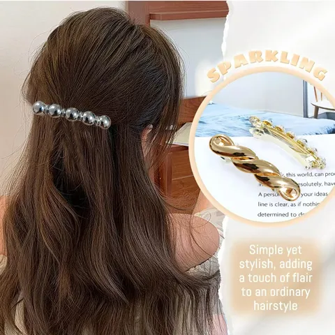 Metallischer Flüssiger Wellen-Haarclip Für Damen Eleganter Federbogen Geometrischer Feder-Haarspange Vintage Gold Silber Haarschmuck