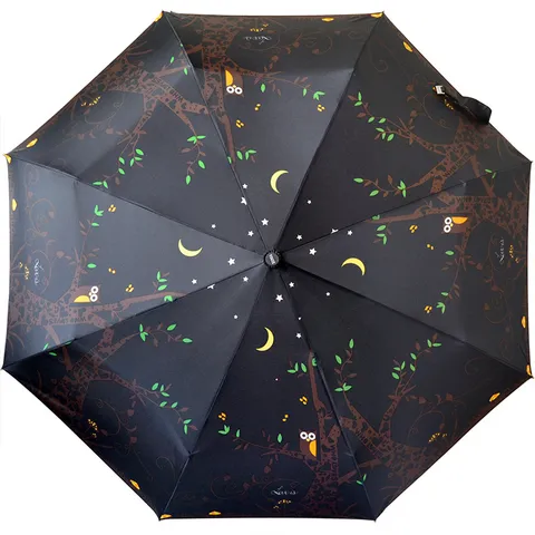 Automatic Folding Polyester Umbrella UV Protection Windproof Creative Owl Pattern Travel Rain Umbrella For Adults