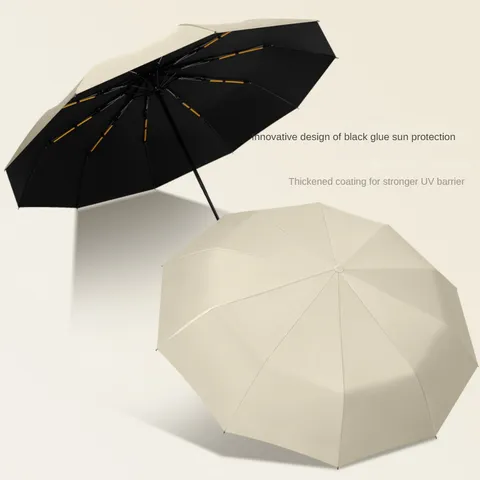 Automatic Three-Fold Umbrella 24-Bone Double Ribs Black Glue UV Protection Sun And Rain Umbrella