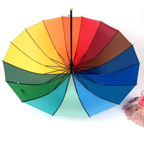 Oversized Rainbow Golf Umbrella 16 Ribs Long Handle Automatic Color Gradient Rain Umbrella For Men Women Daily Commute
