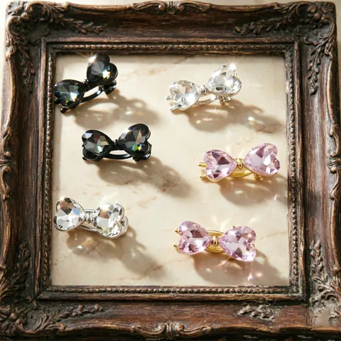 Sweet Pink Rhinestone Heart Hair Clip Alloy Crystal Duckbill Hairpin Elegant Korean Style Side Clip Hair Accessories For Women Girls