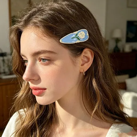 French Vintage Rose Lacquer Hair Clip Elegant Enamel Flower Rhinestone Bobby Pin Alloy Side Clip Jewelry For Women Girls