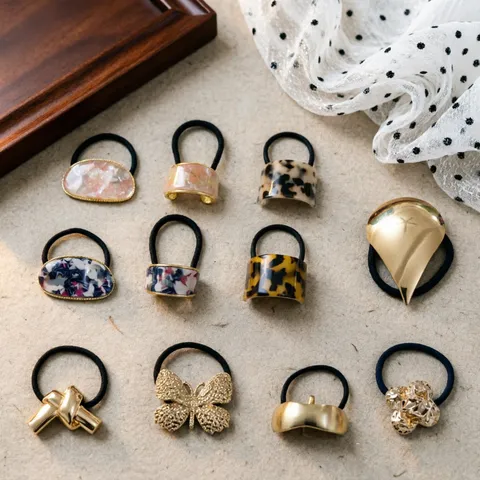 Franse Retro Metalen Rand Hars Luipaardprint Haarelastiek Elegant Geometrisch Paardenstaart Houder Haaraccessoires Voor Vrouwen